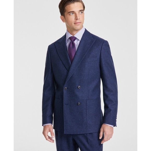 Tommy Hilfiger Blazer Mens 40L Blue Double Breasted Modern Fit Sport Coat Jacket - Picture 1 of 10